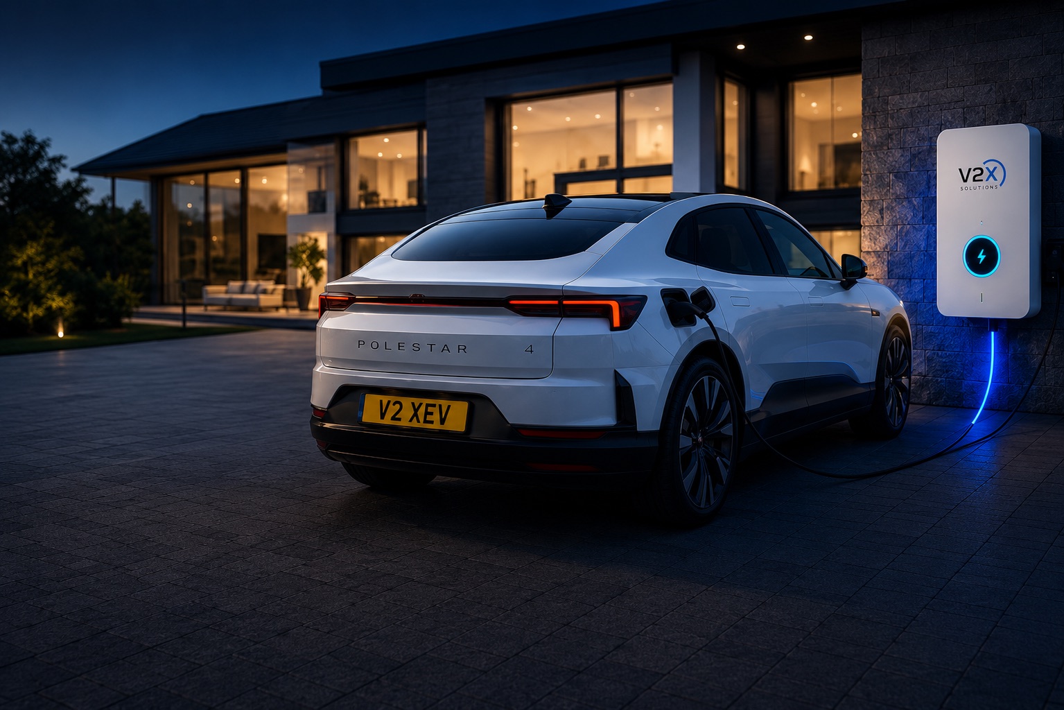Polestar 4 charging at a V2X-equipped home